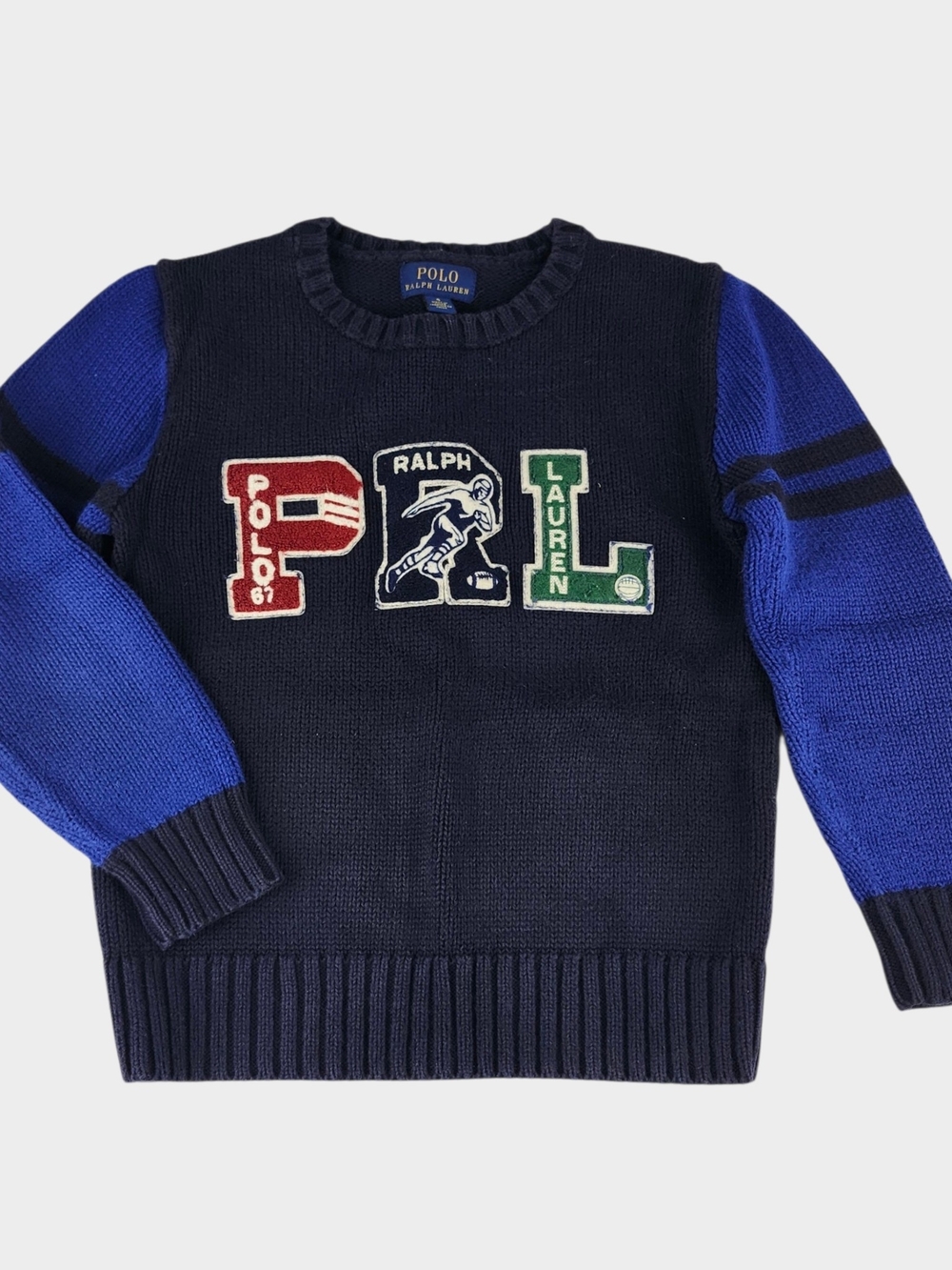 Polo by Ralph Lauren Boys Navy & Royal Blue 'PRL' Appliqué Crewneck Sweater